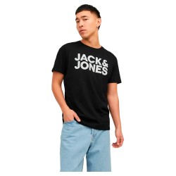тениска,мъжки,тениски,jack,&,jones,corp,logo,short,sleeve,t,shirt,black,fit,slim,large,print,white,(black)