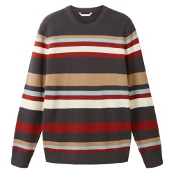 блуза,мъжки,пуловери,tom,tailor,1038200,striped,knit,crew,neck,sweater,brown