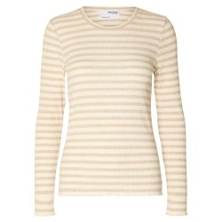 тениска,дамски,тениски,selected,anna,long,sleeve,t,shirt,oatmeal,stripes,w,snow,white,stripes,(yellow)