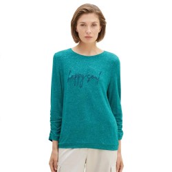 тениска,дамски,тениски,tom,tailor,1038170,cosy,wording,long,sleeve,t,shirt,green,(ever,green,melange)