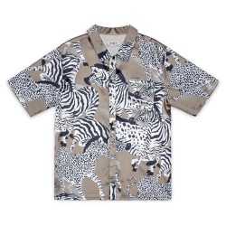 риза,с,къс,ръкав,дамски,ризи,мъжки,ризи,grimey,animal,satin,button,up,short,sleeve,shirt,multicolor,(copper)