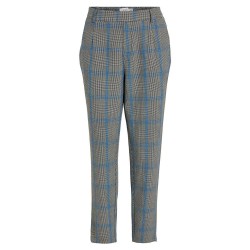 панталони,дамски,панталони,vila,varone,slim,fit,high,waist,pants,birch,checks,black,lapis,blue,(grey)