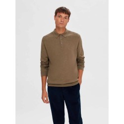 мъжки,блузи,с,яка,selected,berg,long,sleeve,polo,brown,(teak,detail,melange)