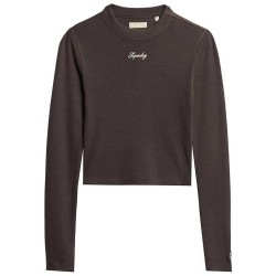 тениска,дамски,тениски,superdry,rib,embroidered,fitted,long,sleeve,t,shirt,grey,(dark,oak,brown)