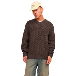 блуза,мъжки,пуловери,jack,&,jones,cosy,cable,v,neck,sweater,green,(chocolate,brown)