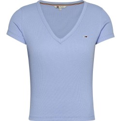 тениска,дамски,тениски,tommy,jeans,slim,essential,rib,short,sleeve,t,shirt,moderate,blue,(purple)