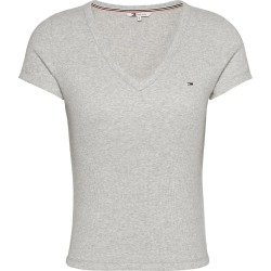 тениска,дамски,тениски,tommy,jeans,slim,essential,rib,short,sleeve,t,shirt,silver,grey,htr,(grey)