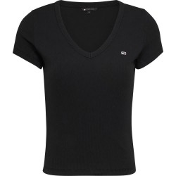 тениска,дамски,тениски,tommy,jeans,slim,essential,rib,short,sleeve,t,shirt,black