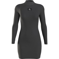 дънки,дамски,поли,и,рокли,calvin,klein,jeans,woven,label,rib,long,sleeve,short,dress,black