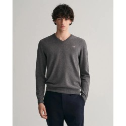 блуза,мъжки,пуловери,gant,superfine,lambswool,v,neck,sweater,charcoal,melange,(grey)
