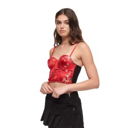 Потник Superdry Satin Brocade Crop Corset Sleeveless Top - Pink (Red Brocade) потник,дамски,топове,superdry,satin,brocade,crop,corset,sleeveless,top,pink,(red,brocade)