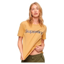 Тениска Superdry Metallic Core Logo short sleeve T-shirt - Yellow (Pale Gold) тениска,дамски,тениски,superdry,metallic,core,logo,short,sleeve,t,shirt,yellow,(pale,gold)