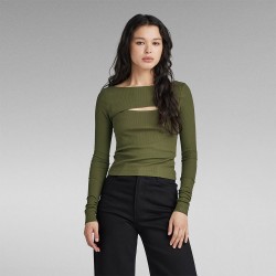 тениска,дамски,тениски,g,star,cut,out,slim,boat,t,long,sleeve,t,shirt,green