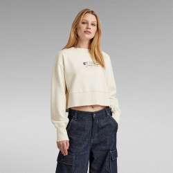 блуза,дамски,блузи,g,star,vintage,cropped,logo,loose,sweatshirt,beige