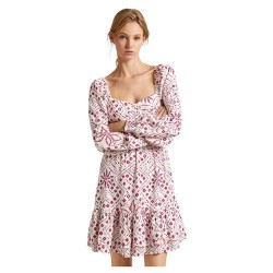 Рокля Pepe jeans Doxa long sleeve short dress - Pink (Mousse White) рокля,дамски,поли,и,рокли,pepe,jeans,doxa,long,sleeve,short,dress,pink,(mousse,white)