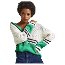 Блуза Pepe jeans Grey v neck sweater - Green (Mousse White) блуза,дамски,пуловери,дамски,плетени,дрехи,pepe,jeans,grey,v,neck,sweater,green,(mousse,white)