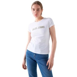 тениска,дамски,тениски,salsa,jeans,beads,detail,branding,short,sleeve,t,shirt,white