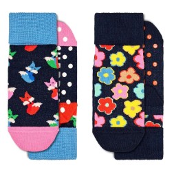 детски,чорапи,детски,чорапи,happy,socks,fox,&,flowers,kids,anti,slip,long,socks,2,pairs,navy,(multicolor)
