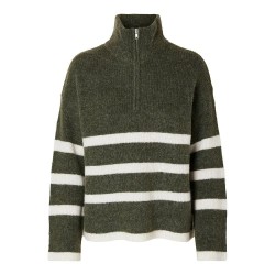 блуза,дамски,пуловери,дамски,плетени,дрехи,selected,maline,half,zip,sweater,green,(kalamata,stripes,birch)