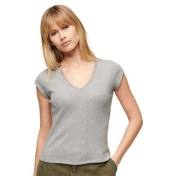 тениска,дамски,тениски,superdry,essential,lace,trim,short,sleeve,v,neck,t,shirt,grey,marl,(grey)