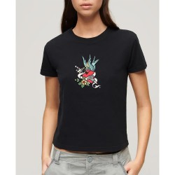 тениска,дамски,тениски,superdry,tattoo,embroidered,fitted,short,sleeve,t,shirt,black