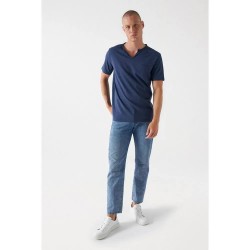 тениска,мъжки,тениски,salsa,jeans,new,basic,slim,fit,short,sleeve,v,neck,t,shirt,dark,blue,(blue)