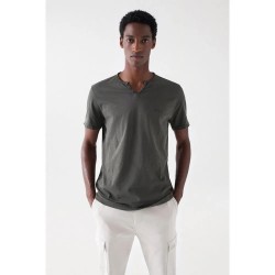 тениска,мъжки,тениски,salsa,jeans,new,basic,slim,fit,short,sleeve,v,neck,t,shirt,dark,green,(grey)