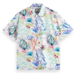 риза,с,къс,ръкав,мъжки,ризи,scotch,&,soda,swan,short,sleeve,shirt,aqua,swan,(multicolor)
