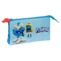 канцеларски,принадлежности,safta,triple,los,pitufos,pencil,case,blue,(multicolor)