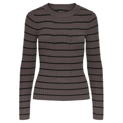 блуза,дамски,пуловери,дамски,плетени,дрехи,pieces,crista,17115047,sweater,brown,(morel,stripes,black,narrow)