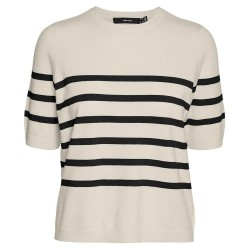 тениска,дамски,тениски,vero,moda,saba,plain,knit,short,sleeve,t,shirt,beige,(birch,stripes,w,black)