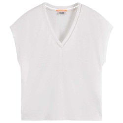 тениска,дамски,тениски,scotch,&,soda,ladder,detail,loose,fit,sleeveless,v,neck,t,shirt,white