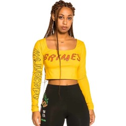 фланелка,с,дълъг,ръкав,дамски,топове,grimey,destroy,all,fear,long,sleeve,top,yellow,(yellow)