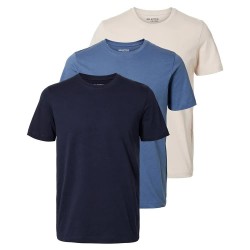 тениска,мъжки,тениски,selected,cormac,short,sleeve,t,shirt,3,units,sky,captain,pack,mid,blue,oatmeal,(blue)