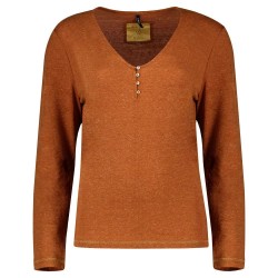 тениска,дамски,тениски,only,lia,long,sleeve,v,neck,t,shirt,brown,(argan,oil,detail,melange)