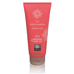 хигиена,тяло,hot,shiatsu,massage,&,glide,gel,2 in1,strawberry,scent,gel,lubricant,transparent,(red)