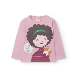 Тениска Boboli Knit Basic long sleeve T-shirt - Pink (Flamingo) тениска,мъжки,тениски,дамски,тениски,boboli,knit,basic,long,sleeve,t,shirt,pink,(flamingo)