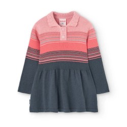 Рокля Boboli Knitwear long sleeve dress - Grey / Pink (Flamingo) рокля,дамски,поли,и,рокли,boboli,knitwear,long,sleeve,dress,grey,pink,(flamingo)