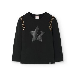 Тениска Boboli Stretch Knit long sleeve T-shirt - Black (Black) тениска,мъжки,тениски,дамски,тениски,boboli,stretch,knit,long,sleeve,t,shirt,black,(black)