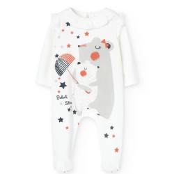 Boboli Velour Play Long Sleeve Pelele - White (Off White) детски,пижами,boboli,velour,play,long,sleeve,pelele,white,(off,white)