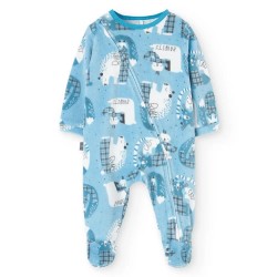 Boboli Velour Play Printed Long Sleeve Pelele - Blue (Print) детски,пижами,boboli,velour,play,printed,long,sleeve,pelele,blue,(print)