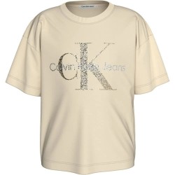 Тениска Calvin klein jeans Glitter Monogram Boxy short sleeve T-shirt - Beige (Afterglow) тениска,детски,тениски,calvin,klein,jeans,glitter,monogram,boxy,short,sleeve,t,shirt,beige,(afterglow)