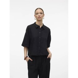 риза,с,къс,ръкав,дамски,блузи,дамски,ризи,vero,moda,linn,2,4,short,sleeve,shirt,black,(black)