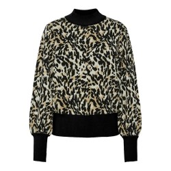 блуза,дамски,пуловери,дамски,плетени,дрехи,yas,fonny,high,neck,sweater,black,aop,leo,print,(black)