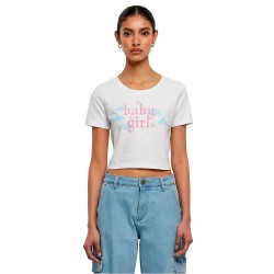бебешка,тениска,дамски,тениски,miss,tee,baby,girl,cropped,short,sleeve,t,shirt,white,(white)