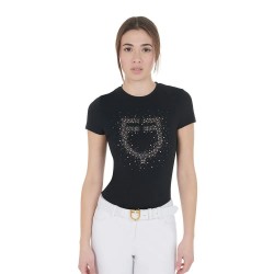 тениска,дамски,тениски,equestro,pink,diamond,logo,cotton,short,sleeve,t,shirt,black
