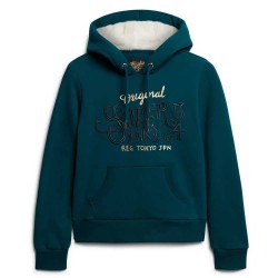 суичър,дамски,блузи,superdry,luxe,metallic,logo,hoodie,deep,teal,(green)