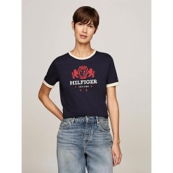 тениска,дамски,тениски,tommy,hilfiger,reg,varsity,short,sleeve,t,shirt,desert,sky,(black)