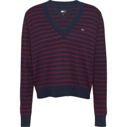 блуза,дамски,пуловери,дамски,плетени,дрехи,tommy,jeans,essential,ext,v,neck,sweater,navy,red,stripe,(blue)