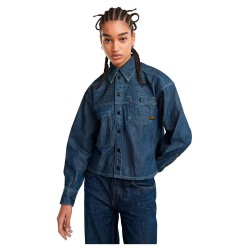 риза,с,дълъг,ръкав,дамски,блузи,дамски,ризи,g,star,cropped,remix,long,sleeve,shirt,worn,in,sea,stone,(blue)